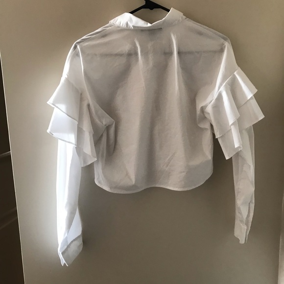 🛍 White button up ruffle crop top size s - Picture 4 of 4